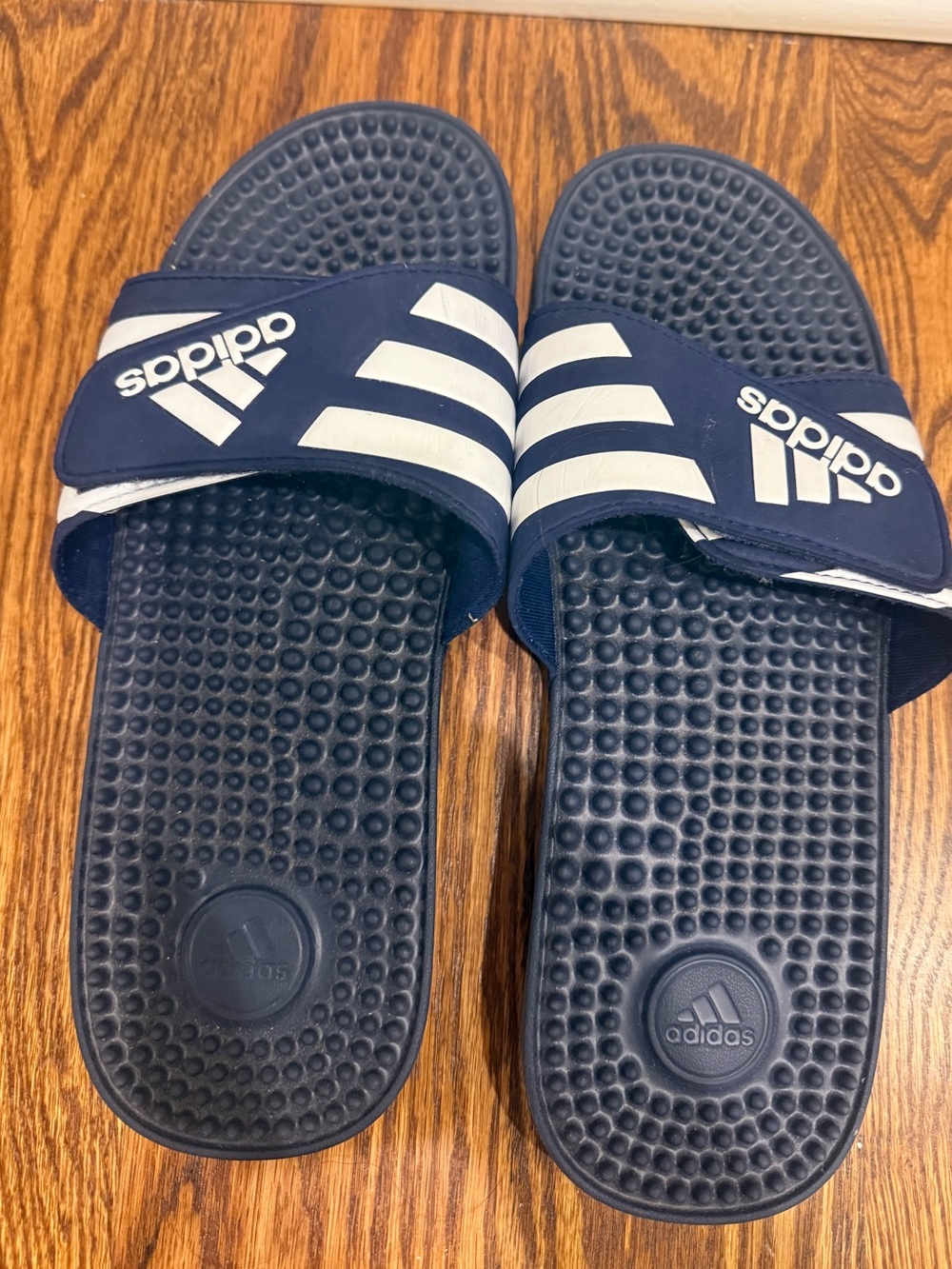 adidas Men'a Navy and White Slides